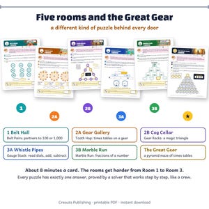 Math Escape Room for Grades 3-4, Gear Jam, Choose-Your-Path Classroom Game image 3