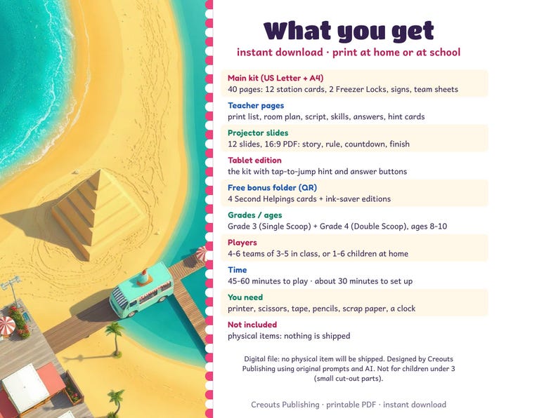 Math Escape Room for Grades 3-4, Ice Cream Truck Meltdown, Printable Classroom Game image 10