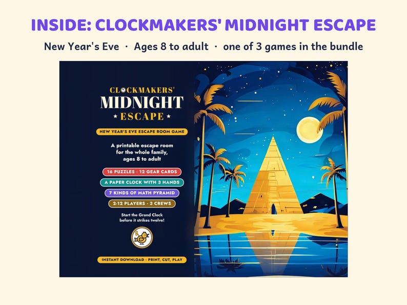 Paquete imprimible de Escape Room, Vacaciones de invierno en familia, Cuenta regresiva de diciembre, Nochevieja, Búsqueda de regalos imagen 5