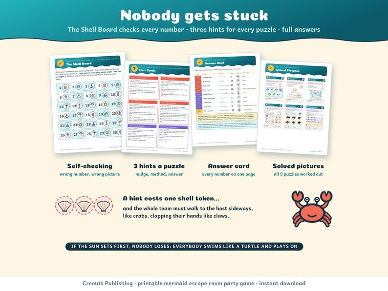 Nobody gets stuck: the self-checking Shell Board, three hints for every puzzle, an answer card and solved pictures
