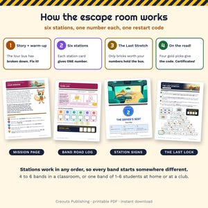 Math Escape Room for Grades 6-7, Tour Bus Breakdown, Printable Classroom Game image 2