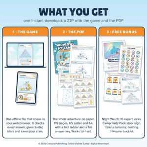 Snow Owl Ice Camp, Math Escape Room for Kids 8-12, Browser Game + Printable PDF image 2