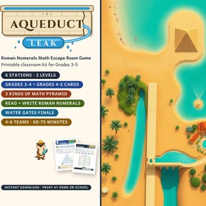 Roman Numerals Escape Room Grades 3-5, The Aqueduct Leak, Printable Math Game image 1