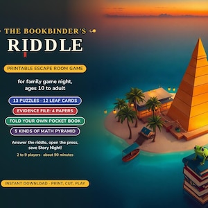 Family Escape Room Game, The Bookbinder's Riddle, Printable Evidence File Puzzle Kit (Ages 10+)