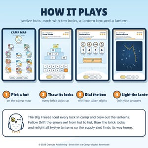 Snow Owl Ice Camp, Math Escape Room for Kids 8-12, Browser Game + Printable PDF image 3