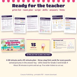 Math Escape Room for Grades 3-4, Ice Cream Truck Meltdown, Printable Classroom Game image 8