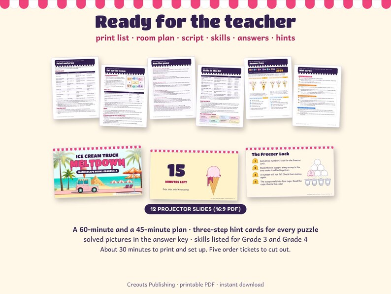 Math Escape Room for Grades 3-4, Ice Cream Truck Meltdown, Printable Classroom Game image 8