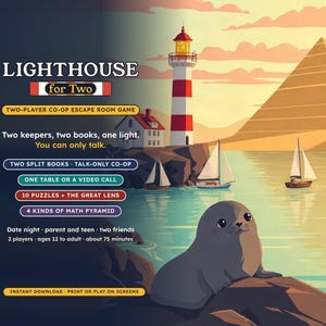 2 Player Escape Room Game, Lighthouse for Two, Printable Co-op Date Night Puzzle Kit