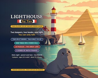 2 Player Escape Room Game, Lighthouse for Two, Printable Co-op Date Night Puzzle Kit