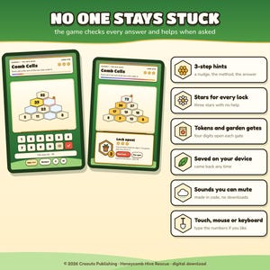 Math Escape Room Game for Kids 7-10, Honeycomb Hive Rescue, Browser + Printable PDF image 6