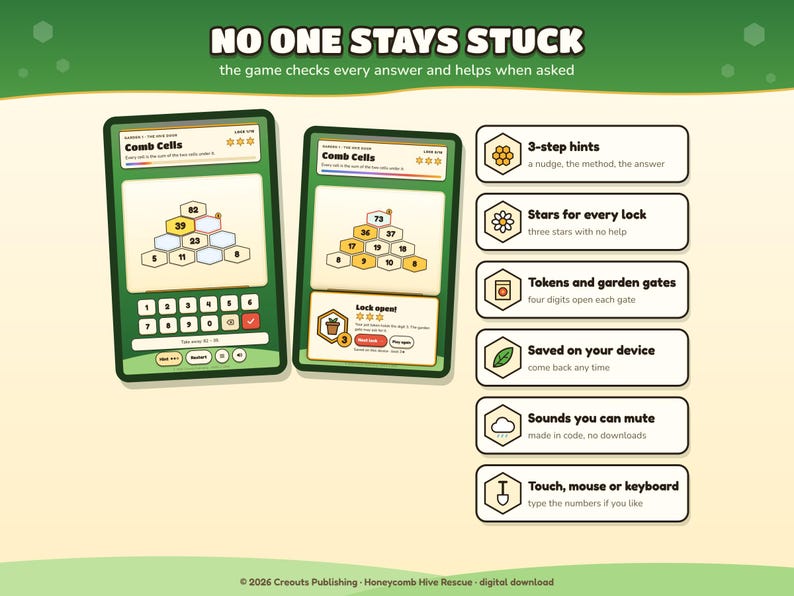 Math Escape Room Game for Kids 7-10, Honeycomb Hive Rescue, Browser + Printable PDF image 6