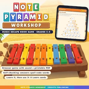 Music Escape Room Game Grades 3-5, Note Pyramid Workshop, Self-Checking Browser + PDF imagen 1