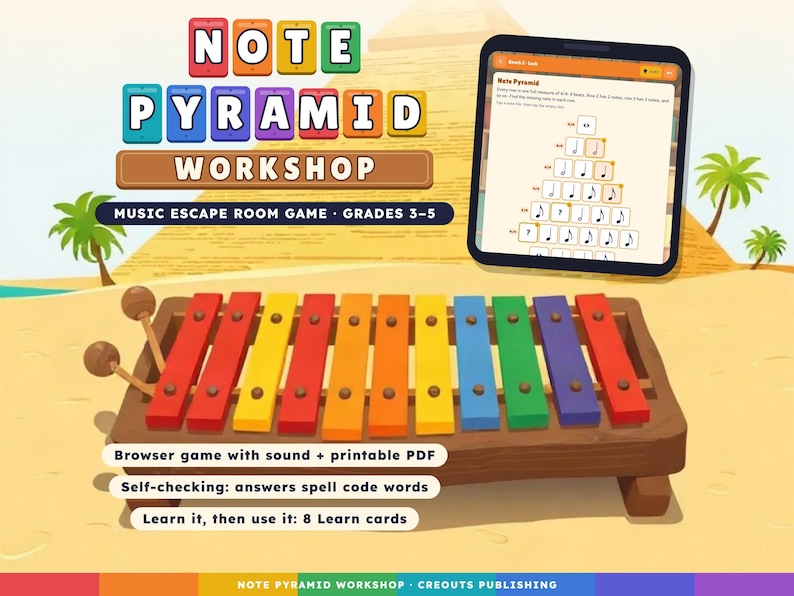 Music Escape Room Game Grades 3-5, Note Pyramid Workshop, Self-Checking Browser + PDF imagen 1