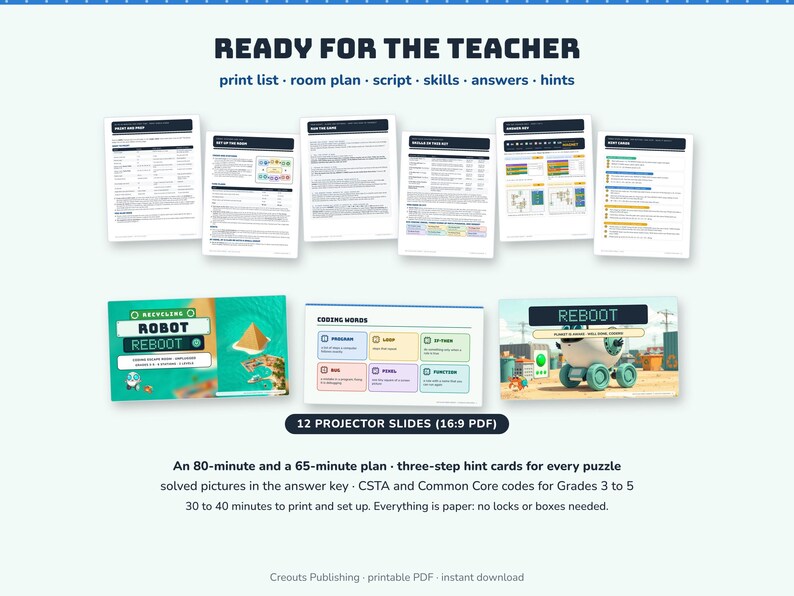 Coding Escape Room for Grades 3-5, Recycling Robot Reboot, Unplugged Printable Game image 8