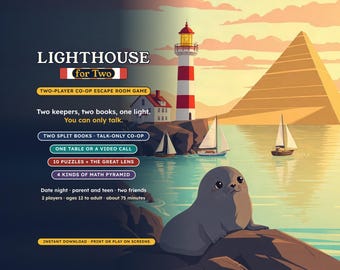 2 Player Escape Room Game, Lighthouse for Two, Printable Co-op Date Night Puzzle Kit