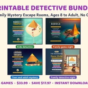 Printable Detective Escape Room Bundle, Family Mystery Games, Ages 8 to Adult, No Crime image 1