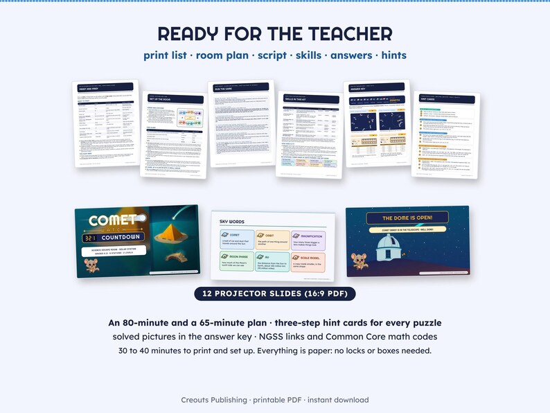 Solar System Escape Room for Grades 4-6, Comet Watch Countdown, Printable Science Game image 8