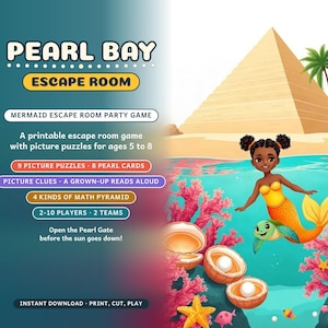 Mermaid Escape Room for Kids 5-8, Pearl Bay, Printable Picture Puzzle Party Game