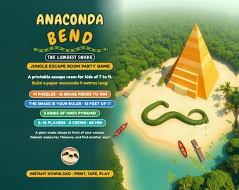 Jungle Escape Room Party Game for Kids 7-11, Anaconda Bend, Printable with Paper Snake