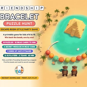 Puzzle Hunt Party Game for Kids 6-10, Friendship Bracelet Escape Room, Printable Bead Code