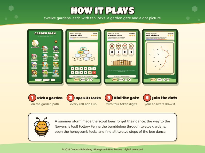Math Escape Room Game for Kids 7-10, Honeycomb Hive Rescue, Browser + Printable PDF image 3