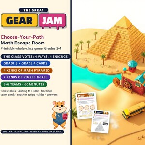 Math Escape Room for Grades 3-4, Gear Jam, Choose-Your-Path Classroom Game image 1