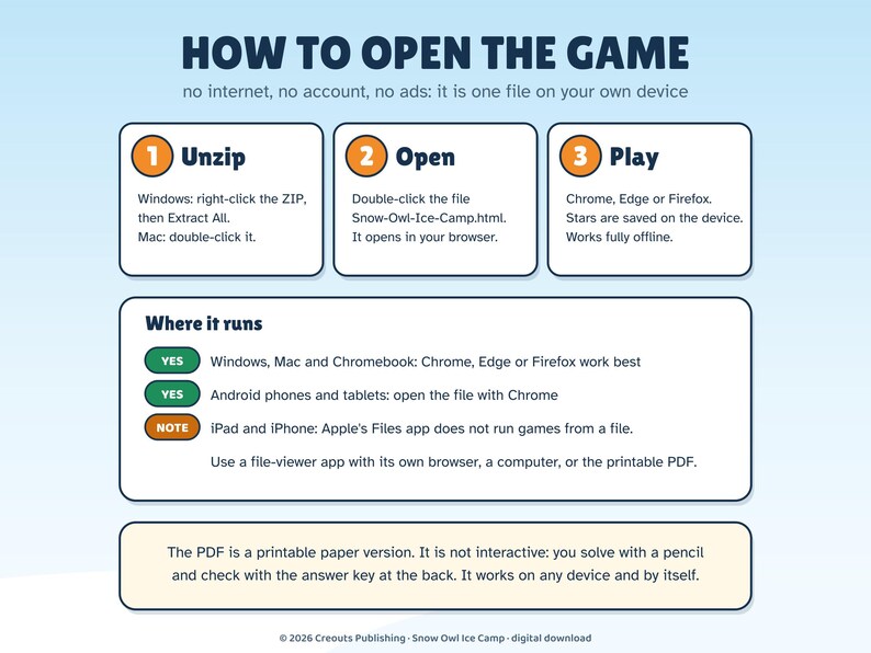 Snow Owl Ice Camp, Math Escape Room for Kids 8-12, Browser Game + Printable PDF image 9