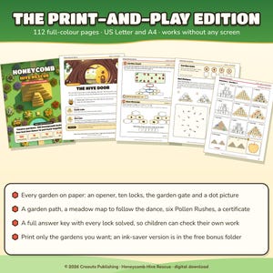 Math Escape Room Game for Kids 7-10, Honeycomb Hive Rescue, Browser + Printable PDF image 8