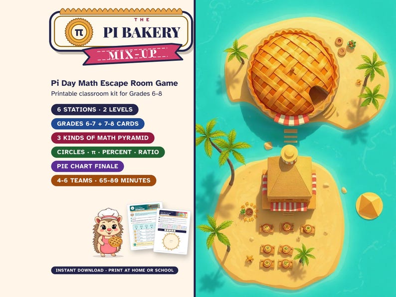 Pi Day Escape Room for Grades 6-8, The Pi Bakery Mix-Up, Printable Math Game image 1