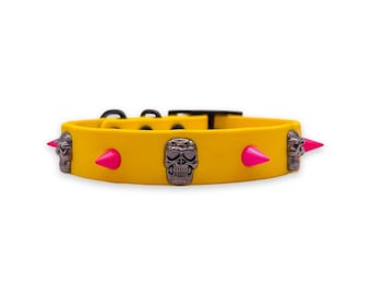 Skull & Spike studded BioThane® dog collar 40+ colour choices