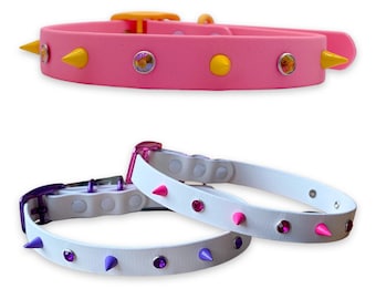 Crystal & Spike studded BioThane® dog collar 40+ colour choices