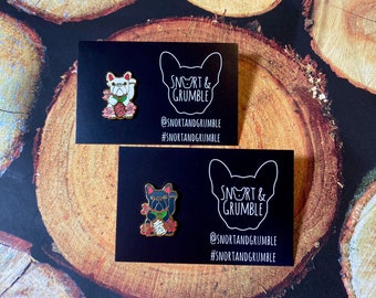 Lucky Frenchie Maneki Neko French Bulldog Pin Badge