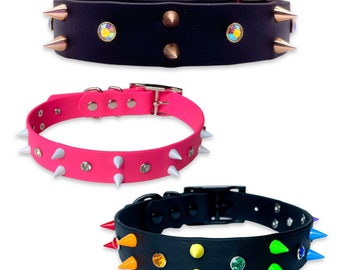 Crystal and double spike BioThane® dog collar 25mm 1”