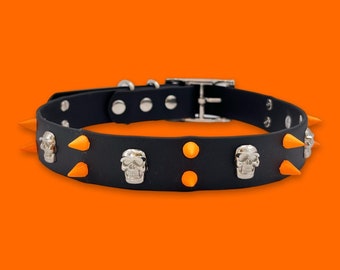 Skull and double spike BioThane® dog collar 25mm 1”