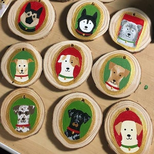 Hand painted Custom Pet Portrait Wooden Christmas Ornament | Dog or Cat