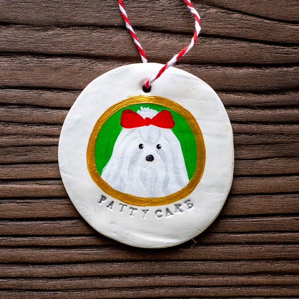 Hand painted Custom Pet Portrait Clay Christmas Ornament | Dog or Cat