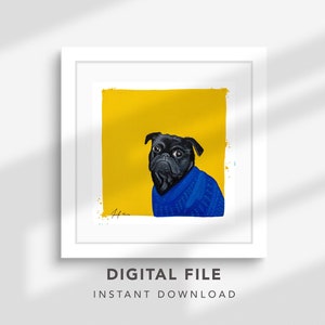 Pug Dog Art Print | Pet Lover Art | Puppy Decor | Art for Gallery Wall | Children&#39;s & Baby Nursery Wall Art
