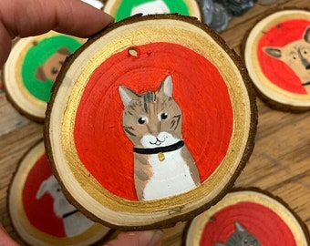 Benutzerdefinierte Haustier Portrait Holz Weihnachtsverzierung Handbemalt | Hund oder Katze