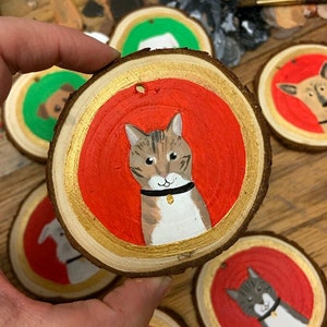 Custom Pet Portrait Wooden Christmas Ornament Hand Painted Dog or Cat image 1