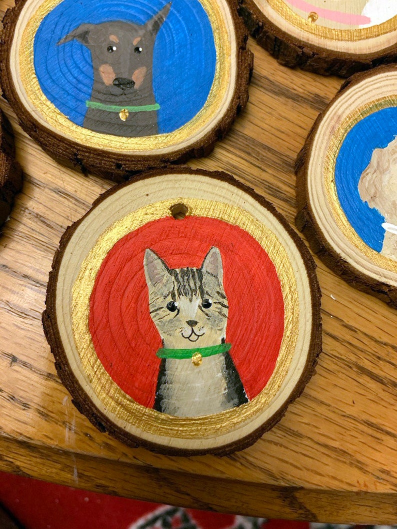 Custom Pet Portrait Wooden Christmas Ornament Hand Painted Dog or Cat image 9