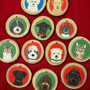 Custom Pet Portrait Wooden Christmas Ornament Hand painted | Dog or Cat