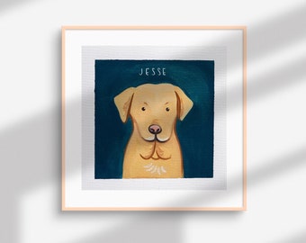 Hand painted Custom Pet Portrait in Gouache | Dog or Cat | Gift for Pet Lover | Pet Memorial