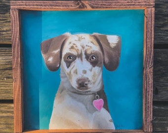 Realistic Pet Portrait Painting - Acrylic on Wood with Frame