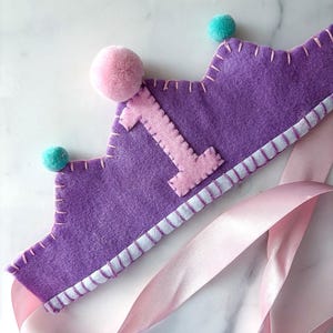Hand-Stitched Heirloom Child&#39;s Number Birthday Crown | Personalized Felt Fabric Crown | Custom Crown | Princess Crown | One Birthday Crown