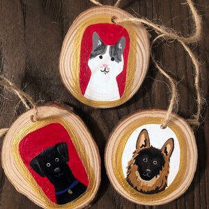 Custom Pet Portrait Wooden Christmas Ornament Hand Painted Dog or Cat image 2