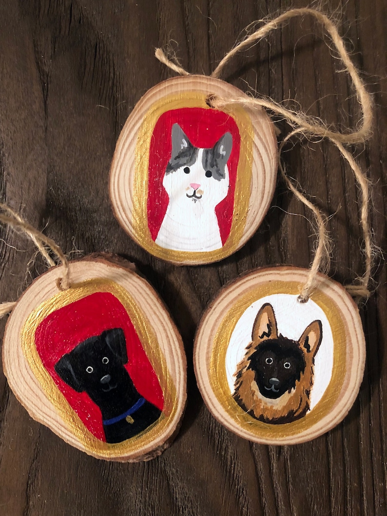 Custom Pet Portrait Wooden Christmas Ornament Hand Painted Dog or Cat image 2