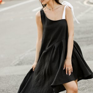 Schwarzes asymmetrisches Sommerkleid, Leinenkleid, Umstandskleid, Bio Leinenkleid, Slow Fashion, vegane Kleidung für Frauen, nachhaltige Kleidung Bild 1