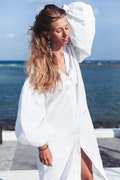 White Linen Shirt Dress, Sustainable Linen Clothing, Bridal Linen Dress , Plus Size Linen Dress, beach wedding dress, ethical clothing product logo