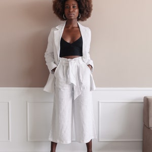 ladies white linen trouser suit