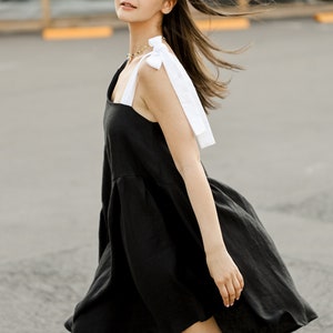 Schwarzes asymmetrisches Sommerkleid, Leinenkleid, Umstandskleid, Bio Leinenkleid, Slow Fashion, vegane Kleidung für Frauen, nachhaltige Kleidung Bild 3